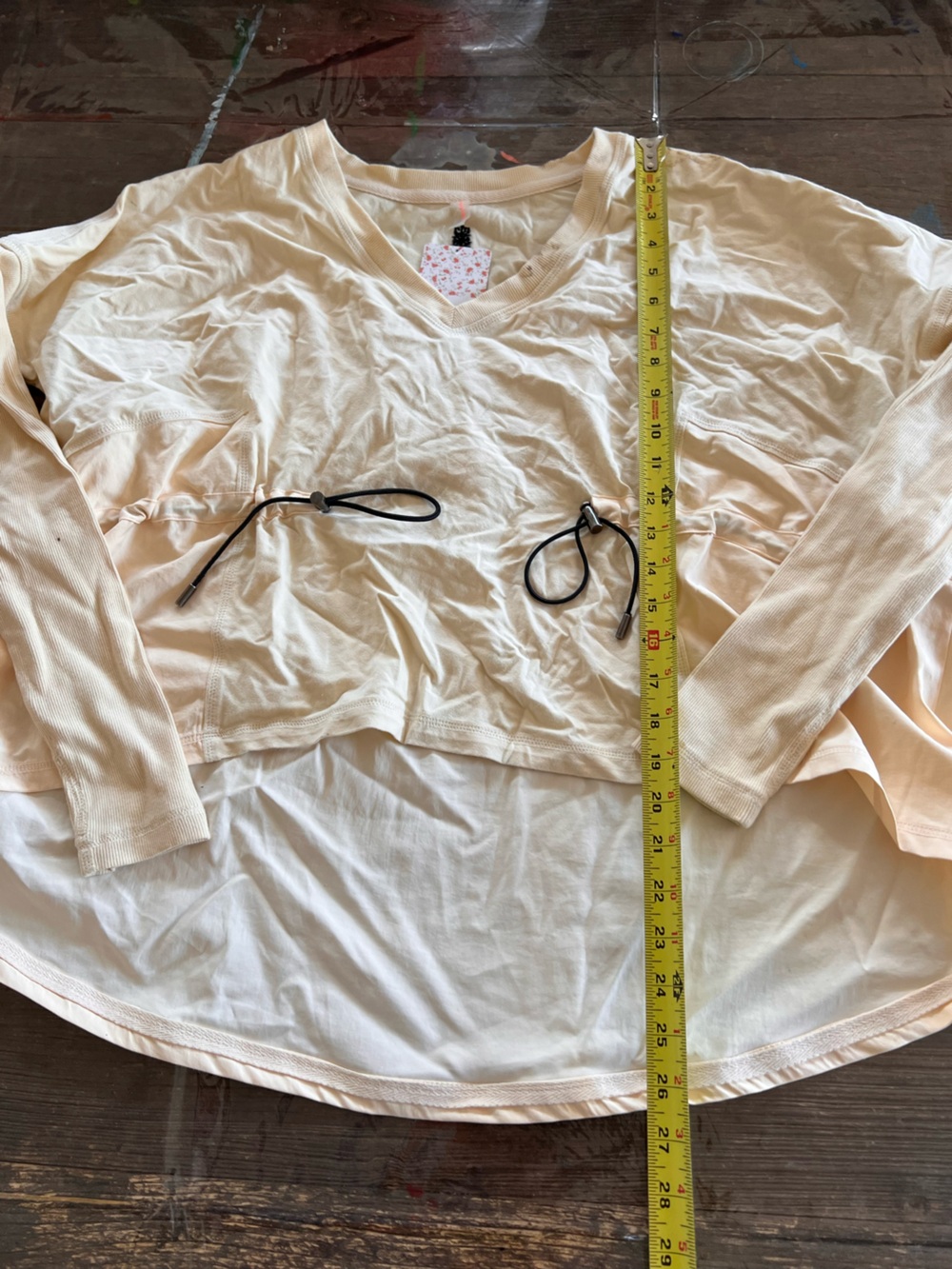 Free People Cream V-Neck Drawstring Tunic - Picture 4 of 11